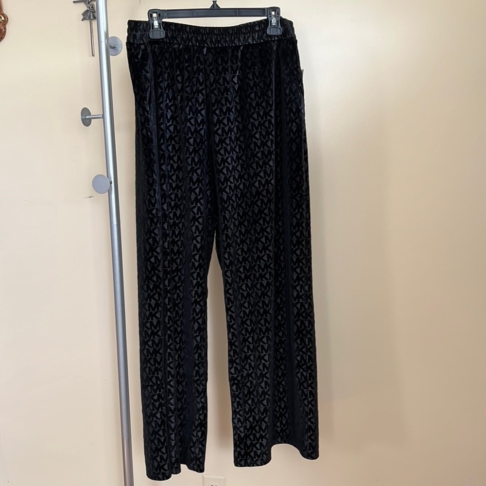 Michael Kors Women’s MK Jacquard logo velour straight leg pants